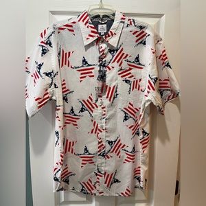 Free Planet Men's Stars & Stripes Short Sleeve Button Up Shirt Size 1X NWT